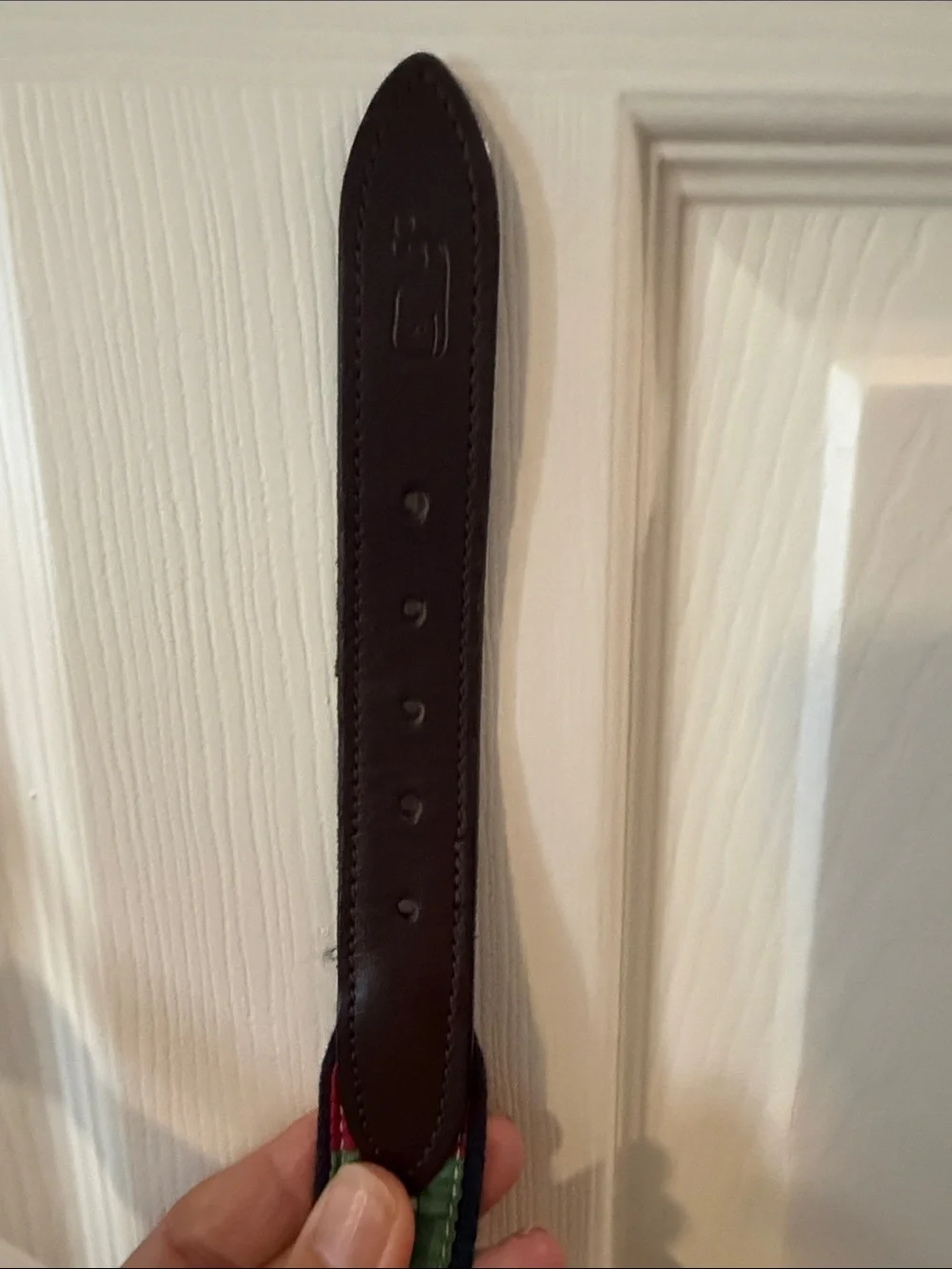 Vineyard Vines Christmas green and red belt with Brown Leather